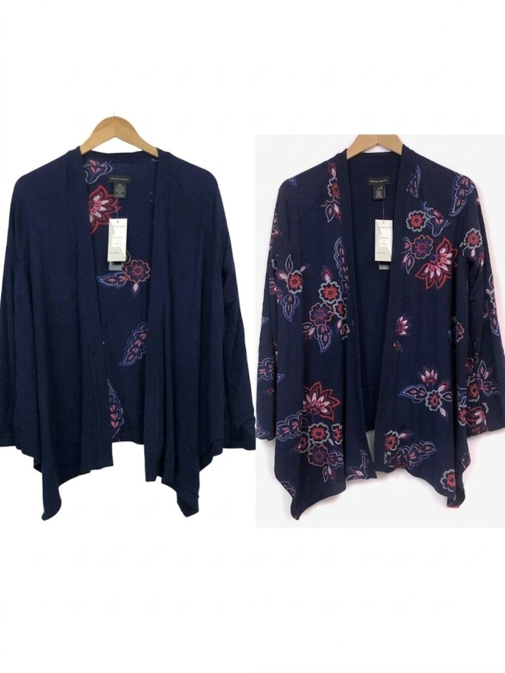NEW NWT INVESTMENTS Navy Blue Floral REVERSIBLE Solid Navy Boho Cardigan Sweater
